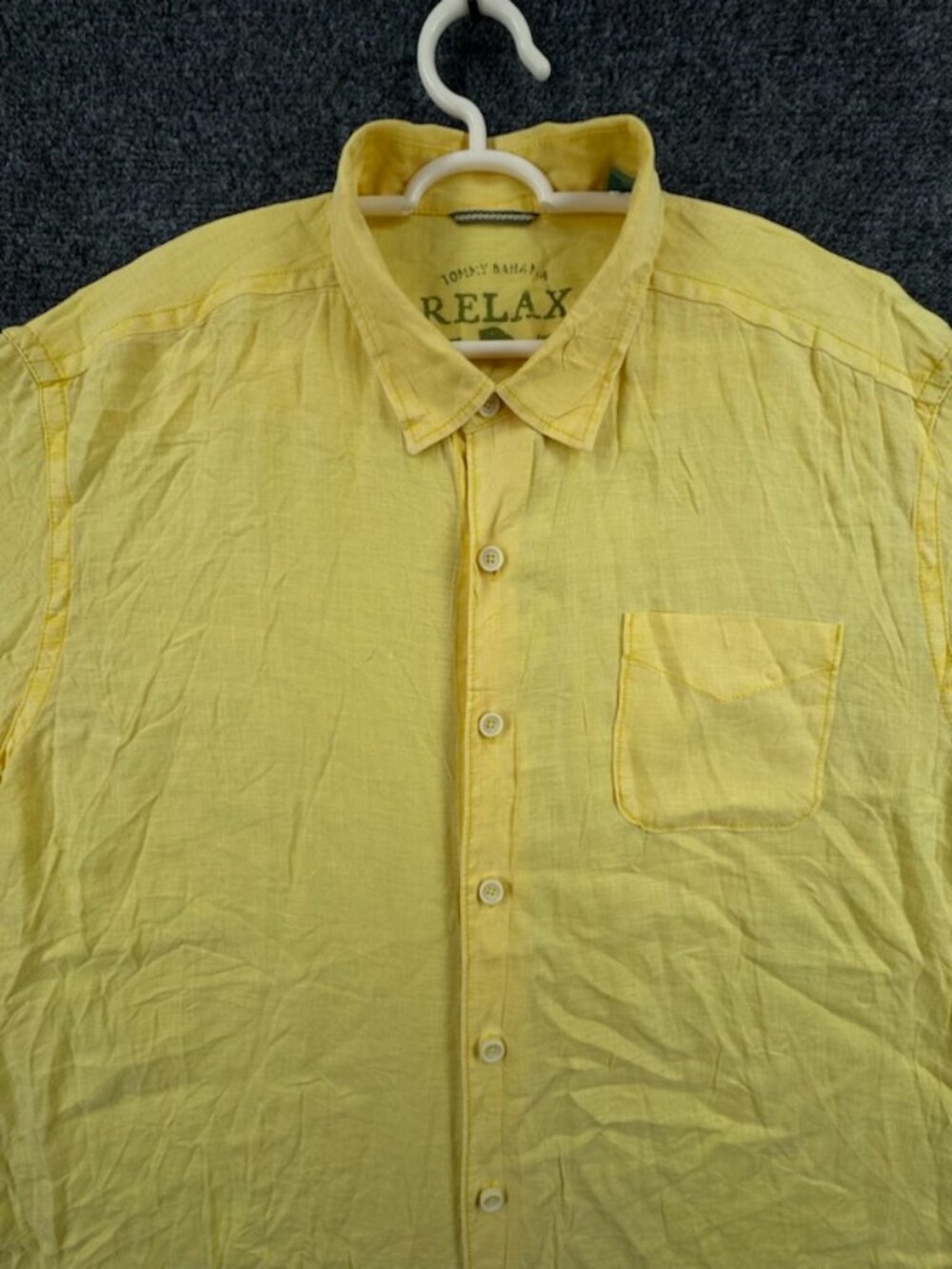 Tommy Bahama Linen Point XL Yellow Resort Pocket Shirt Long Sleeve Beach Mens